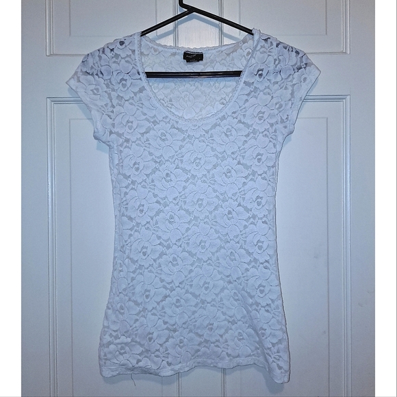Rue21 Tops - Women’s white lace short sleeve blouse shirt sheer floral top elegant party sexy